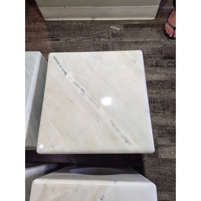 Noir Noir Side Table Set Carved From a Solid Block of Bianco Crown Marble For Sale - Image 4 of 12