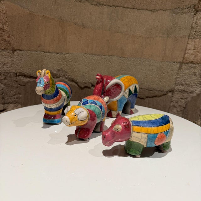South African Fenix Raku. Hand Made Ceramic Pottery Rainbow Animals- Set of 4 For Sale - Image 14 of 18