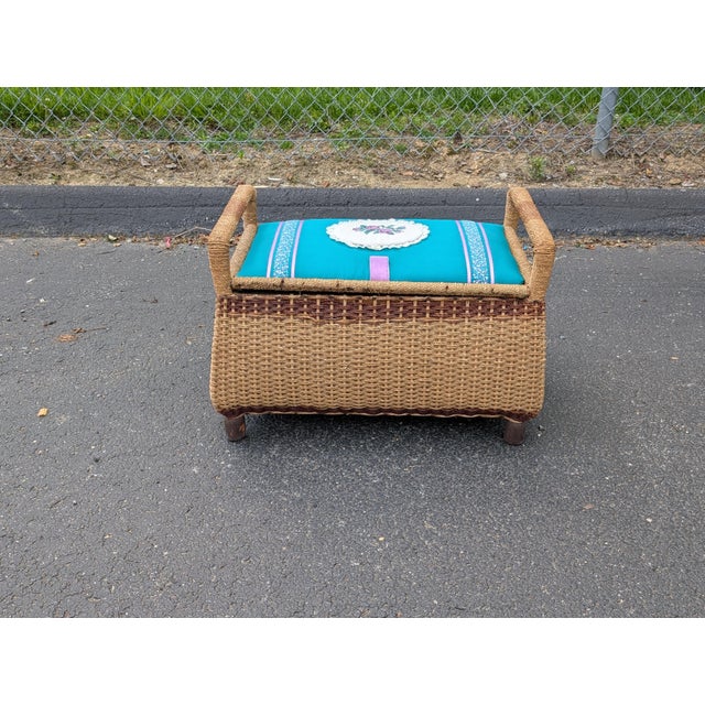 Wood Vintage English Bombay-Shaped Woven Rattan Bench With Underseat Storage For Sale - Image 7 of 7