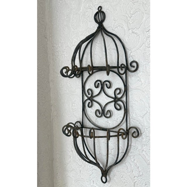 Black Mid Century Wrought Iron Wall Planter With Scrolls For Sale - Image 8 of 9