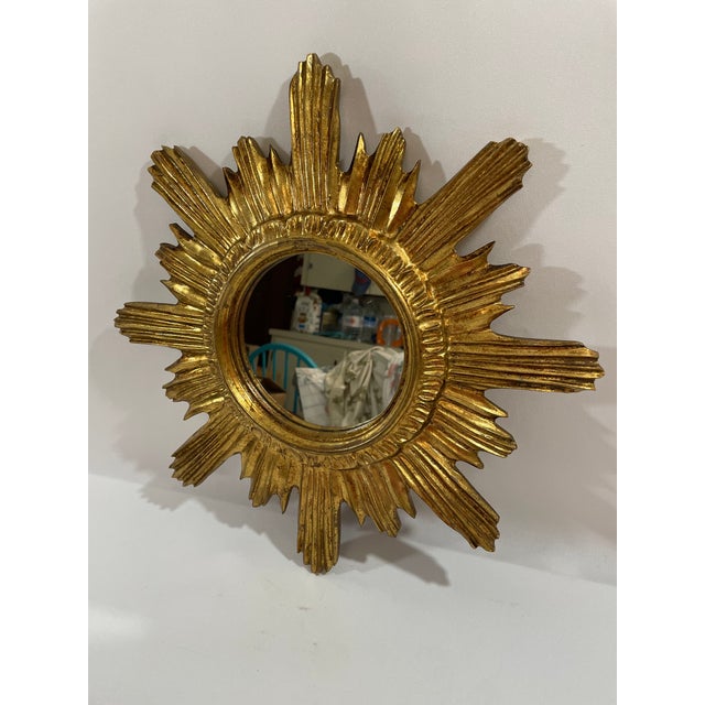 Gold 1960s Mid Century Italian Giltwood Sunburst Wall Mirror For Sale - Image 8 of 17