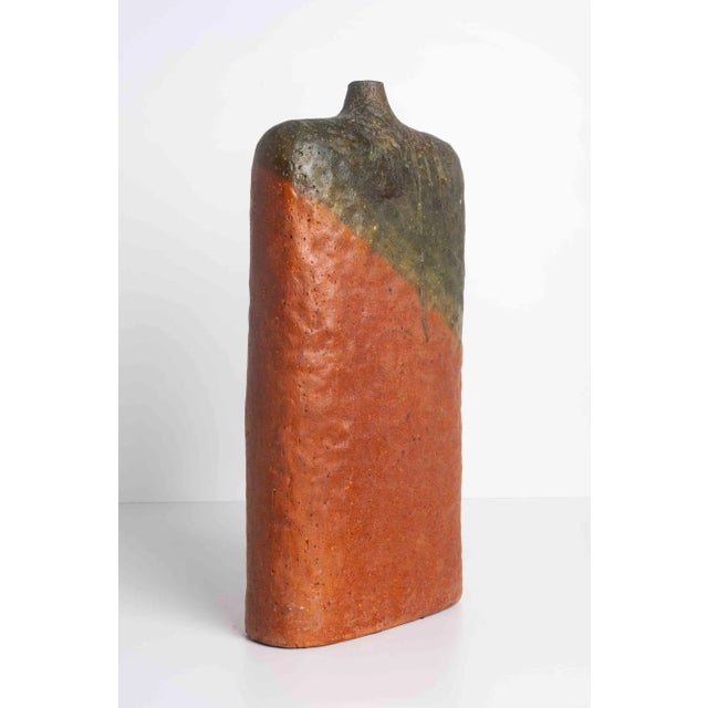 Monumental Fantoni Orange and Green Glazed Vase, This is the larger more rare version, signed Fantoni Studio Italy underside.