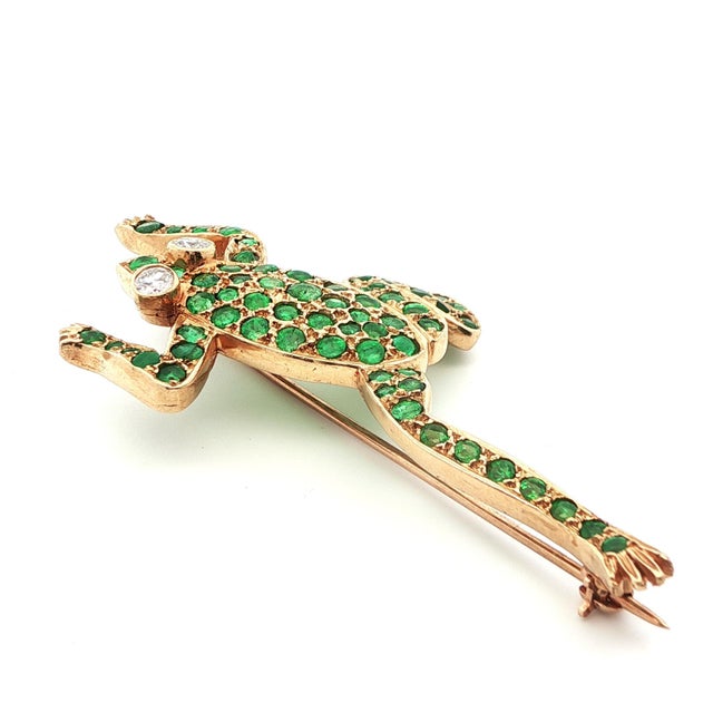 1980s 14k Yellow Gold Diamond & Emerald Frog Pin For Sale - Image 10 of 13