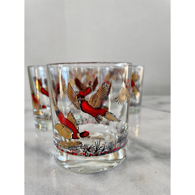 Hazel-Atlas Mid-Century Modern Gold Pheasant Hunting Glasses - Set of 6 For Sale - Image 4 of 7