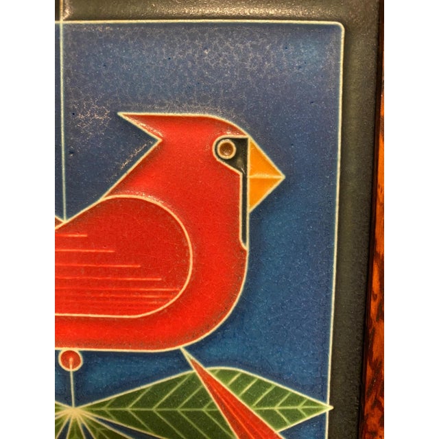 Motawi Tileworks Birds Tile "Cardinals Consorting" Based on Charley Harper Design, Oak Frame by Dard Hunter Studios For Sale - Image 4 of 10