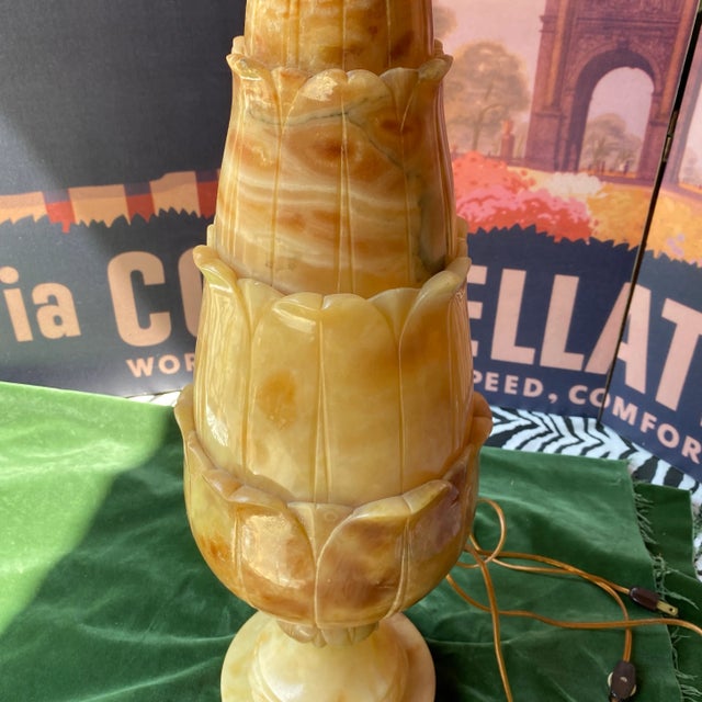 1970s Large Hand Carved Marble Lamp For Sale - Image 4 of 11