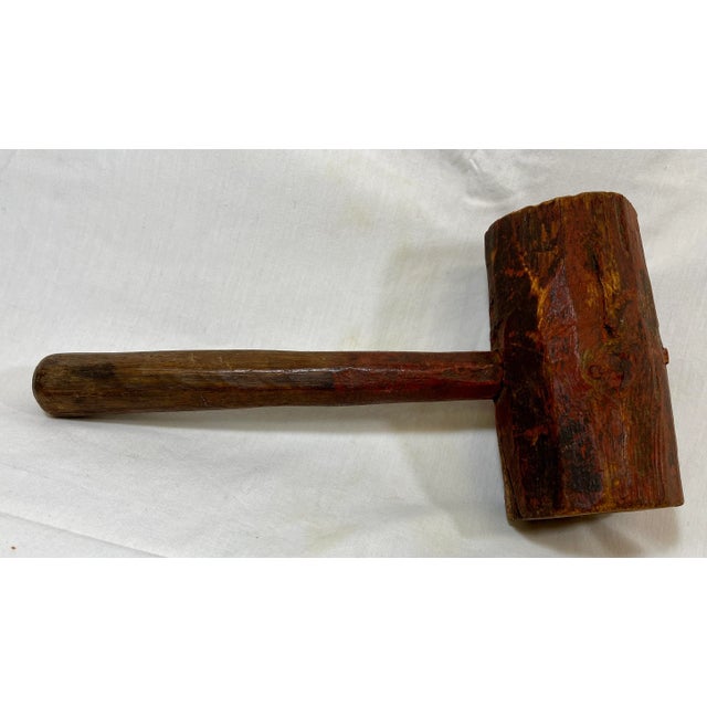 Antique Handmade Red Wooden Mallet From England - Circa 1880 For Sale In Dallas - Image 6 of 10