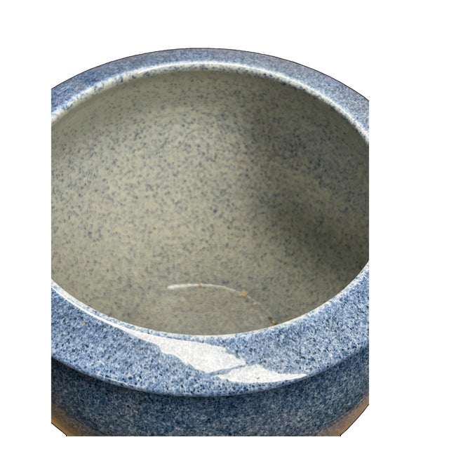 Vintage Mottled Blue Powder Marks Porcelain Round Pot Planter For Sale In San Francisco - Image 6 of 8