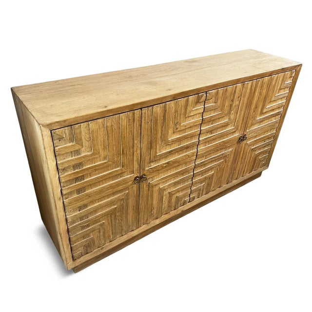 Vintage Natural Geometric Wash Pine Sideboard For Sale - Image 4 of 7