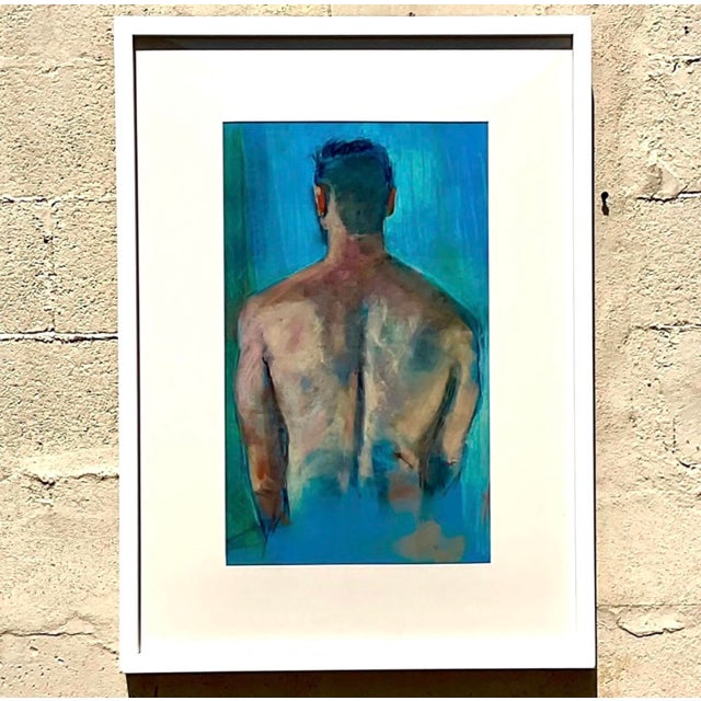 Wood Vintage Boho Portrait of a Man Oil Pastel on Canvas For Sale - Image 7 of 12
