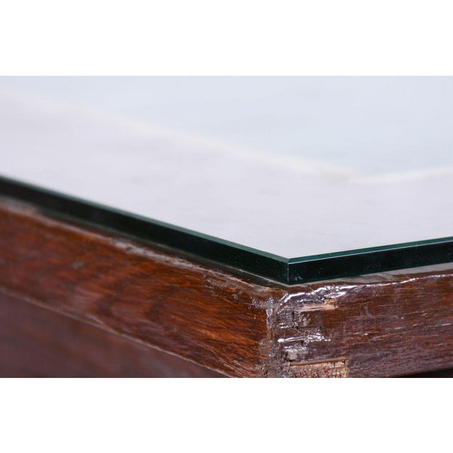 Czech Art Deco Dining Table in Oak, Copper Plating and Glass, 1930s For Sale - Image 9 of 18