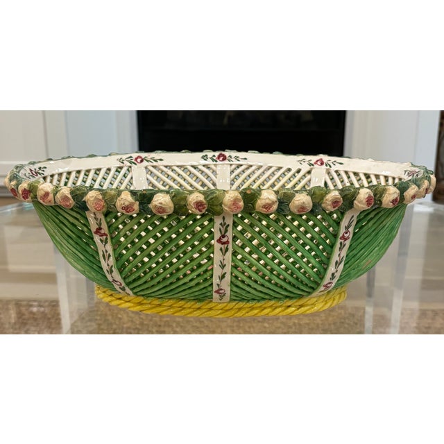 Large Scale Vintage Italian Majolica Openwork Bowl / Basket Centerpiece For Sale - Image 4 of 15