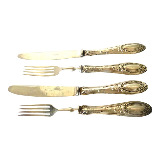 Solingen German 800 Continental Silver-Handled Set, Knife & Fork, Set of Two For Sale