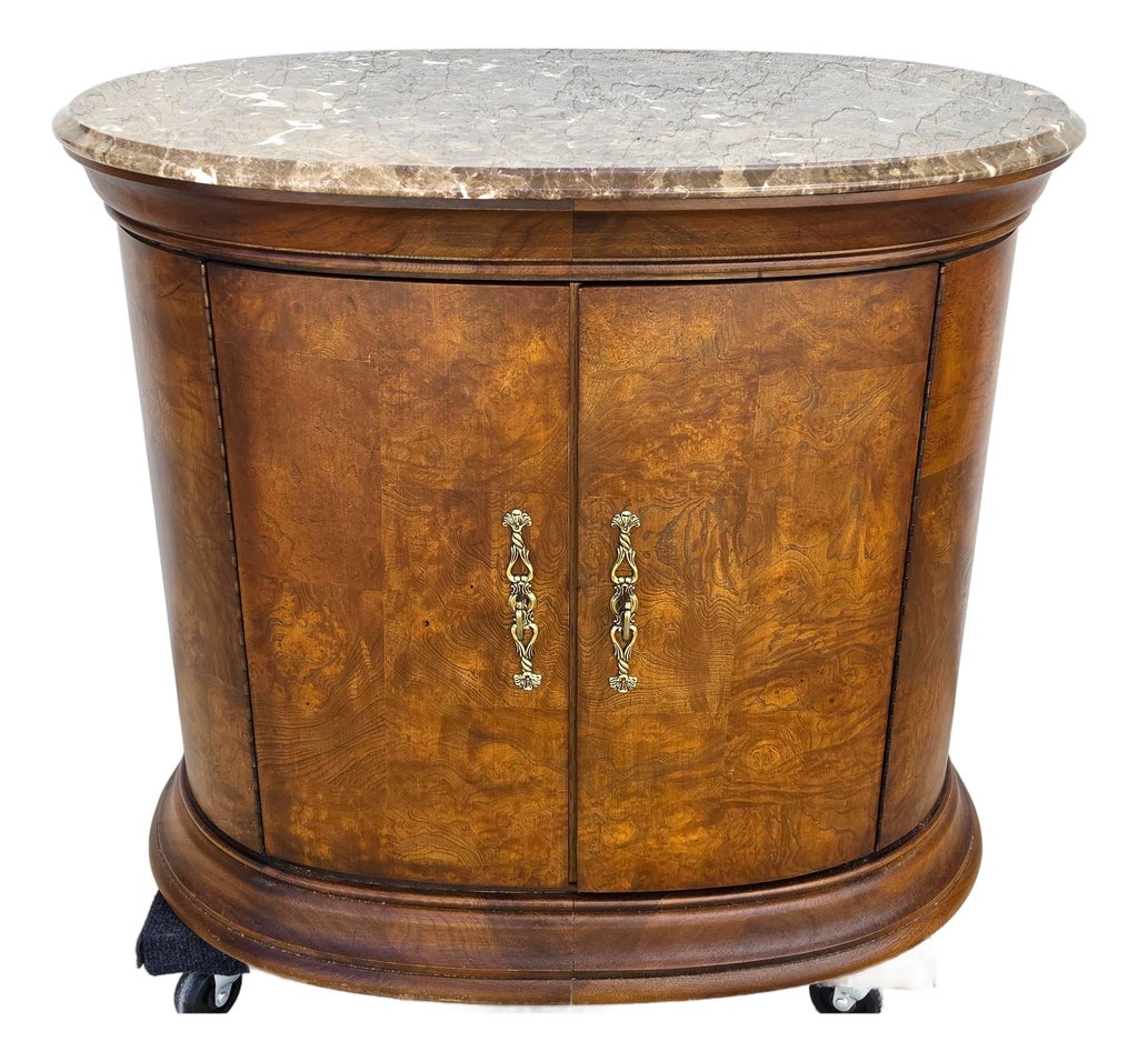 Thomasville Elysse Marble Top Accent Bar Cabinet Center End Table Burl Finish