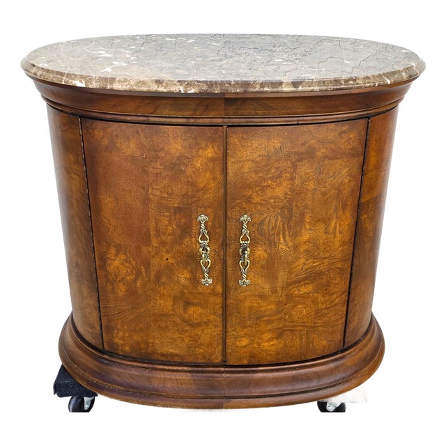 Thomasville Elysse Marble Top Accent Bar Cabinet Center End Table Burl Finish For Sale