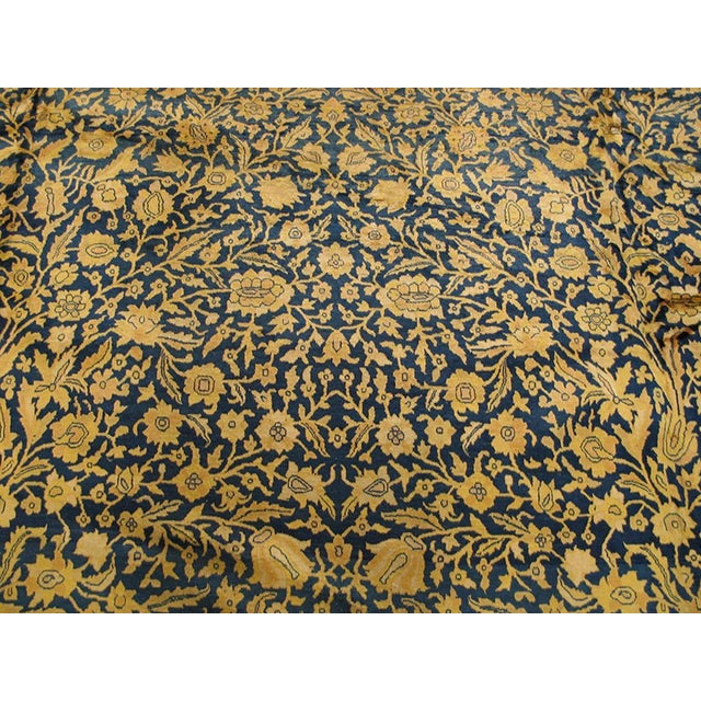 Indian Traditional and Classic Floral Navy Background Color Antique Indian Lahore Rug For Sale - Image 3 of 6