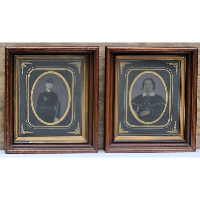 Pair Civil War Tintype Portraits Framed Union Soldier & Victorian Woman 1860s For Sale - Image 18 of 18