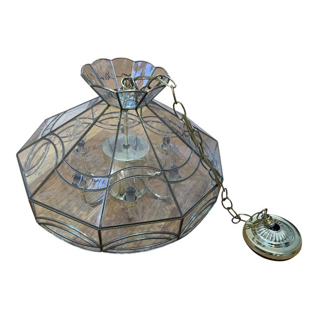 Vintage Leaded Glass Pane Chandelier For Sale