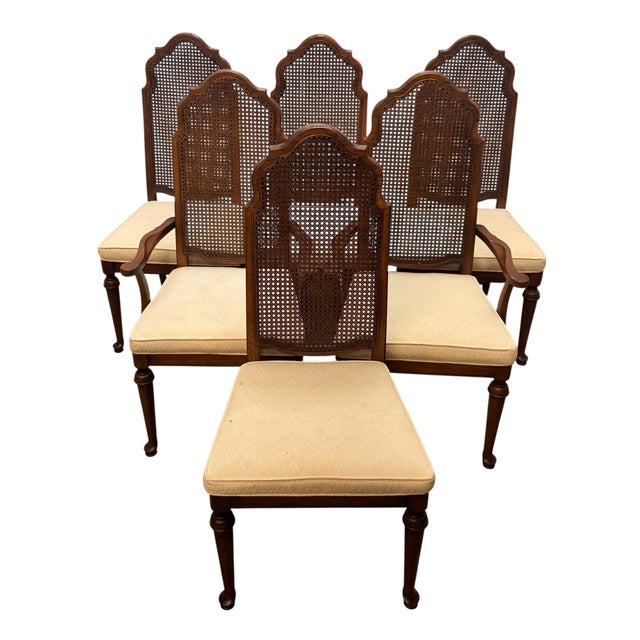 Vintage Set of 6 Traditional American Style Dining Chairs by Thomasville featuring High Quality Mahogany Construction,...
