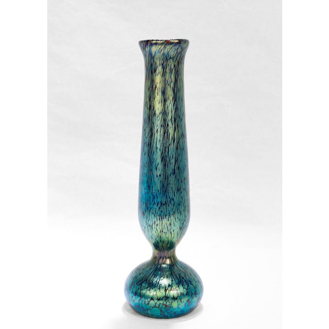 Art Nouveau Antique Austrian Art Nouveau Loetz Iridescent Cobalt Papillion Art Glass Vase For Sale - Image 3 of 8