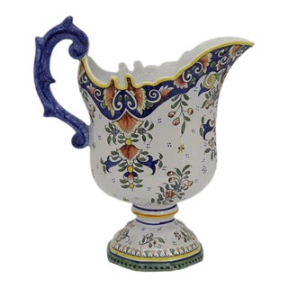 Antique Oversize French Faience Pitcher For Sale