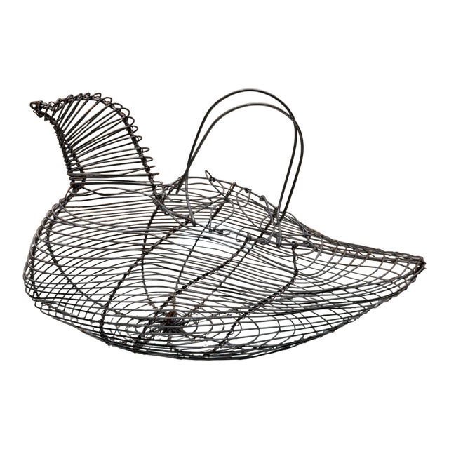 Vintage Modern Wire Chicken-Shaped Egg Basket For Sale