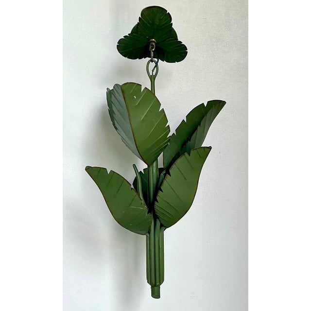 Early 21st Century Vintage Green Banana Leaf Six Arm Chandelier For Sale - Image 5 of 12