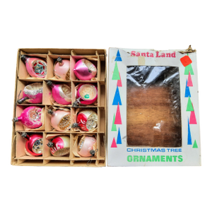 Christmas Box Pink Mercury Glass Ornaments Set 12