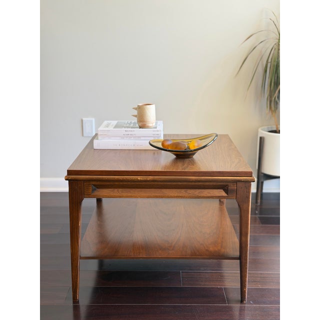 1960s Mid-Century Modern Walnut Floating-Top End Table With Lower Shelf — MCM Lamp Side Table For Sale - Image 12 of 12