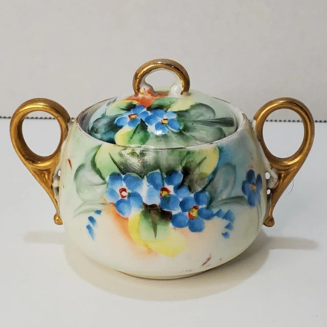 White Early 1900s Nippon Floral Painted Condiment Pot For Sale - Image 8 of 8