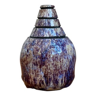 Vintage Glazed Ceramic Lidded Jar For Sale