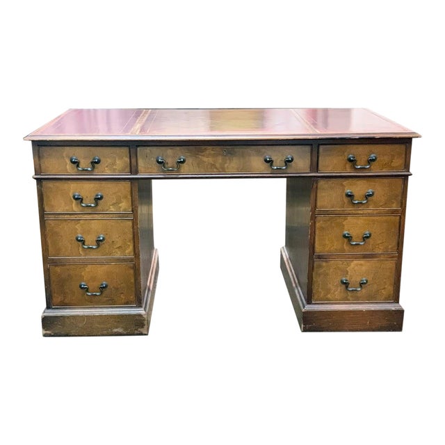 Antique Campaign Cherry Wood Executive Desk From j.l. Hudson's