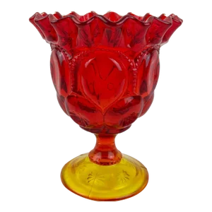 1950s l.e. Smith Moon and Star Amberina Red Open Compote Dish