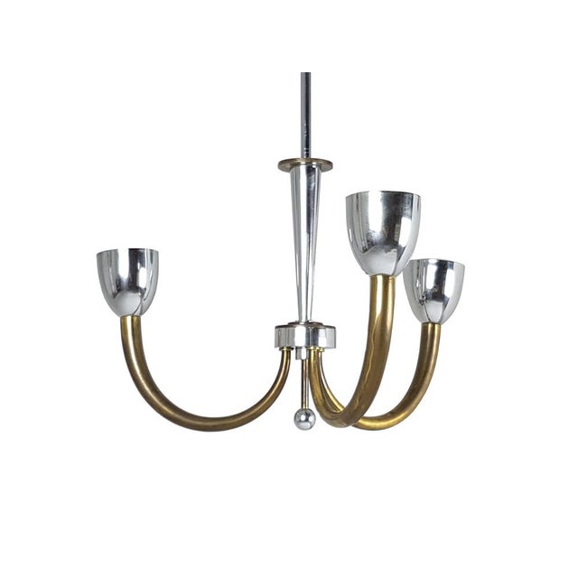 Vintage Italian Brass and Chrome Plated Metal Pendant Lamp, 1940s For Sale - Image 10 of 10