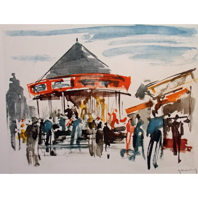 Impressionist Roger Hebbelinck Hand Signed Vintage Aquatint Etching Carousel For Sale - Image 3 of 9