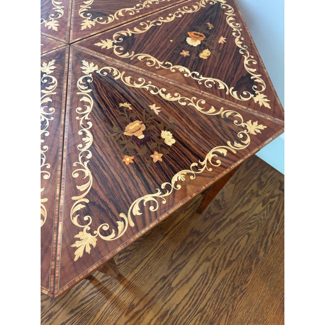 Italian Set of 6 Vintage Italian Marquetry Inlaid Triangle Tables For Sale - Image 3 of 10