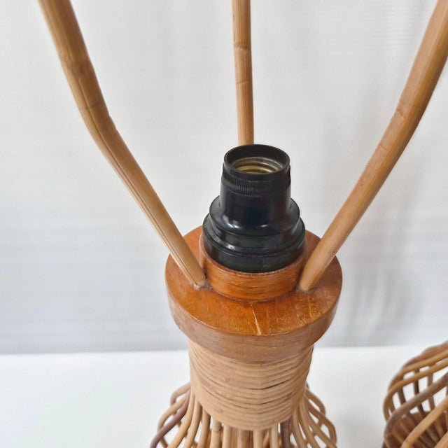 Vintage Table Lamps in Rattan and Beech, 1960s, Set of 2 For Sale - Image 4 of 14