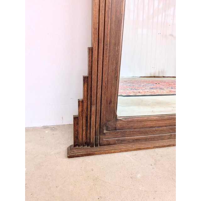 1920s Vintage Art Deco Mirror in Oak with Carved Decoration, 1920s For Sale - Image 5 of 10
