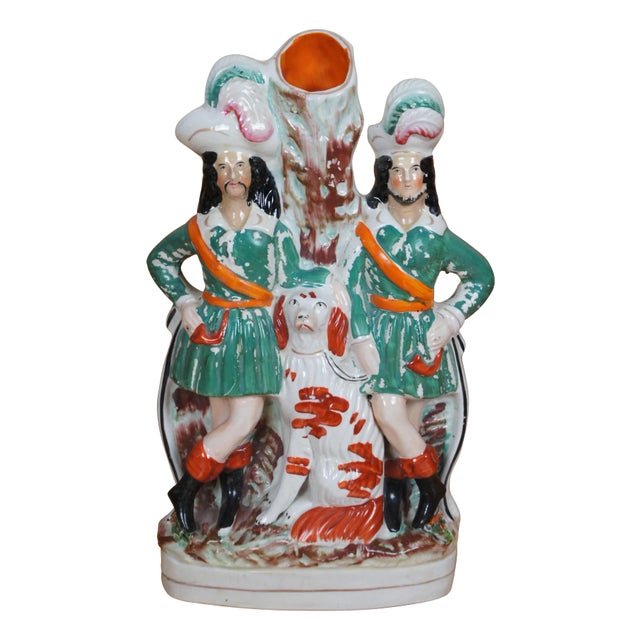 Antique Staffordshire Robin Hood Little John Spaniel Hunt Spill Vase For Sale