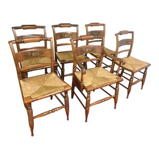 1970s Set of 6 Hitchcock Dining Chairs Rush Seats For Sale