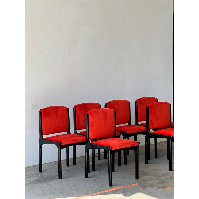 Wooden and Velvet Dining Chairs, 1980s, Set of 6 For Sale - Image 4 of 8