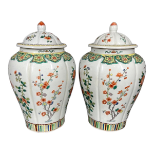 Mid 20thC Chinese Famille Verte Porcelain Vases - Pair