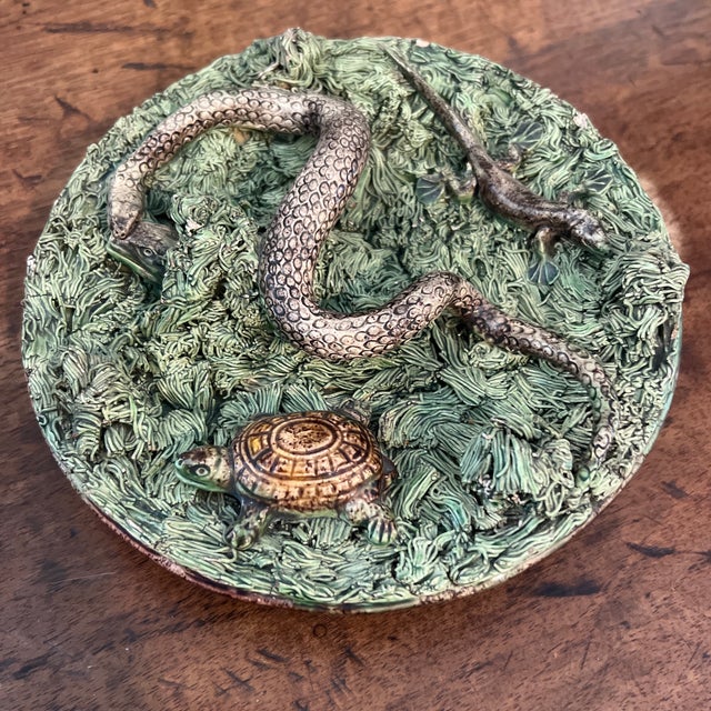 Antique Portuguese Manuel Mafra Palissy Style Snake Plate For Sale In Providence - Image 6 of 6