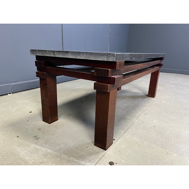 Wood Vintage Wooden and Stone Top Coffee Table, 1970s For Sale - Image 7 of 10