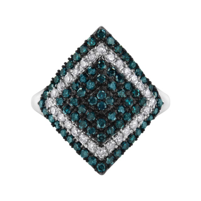 Contemporary .925 Sterling Silver 1 cttw White and Treated Blue Diamond Rhombus Cocktail Ring (Blue, I3) - Size 7 EVS1010 For Sale - Image 3 of 7