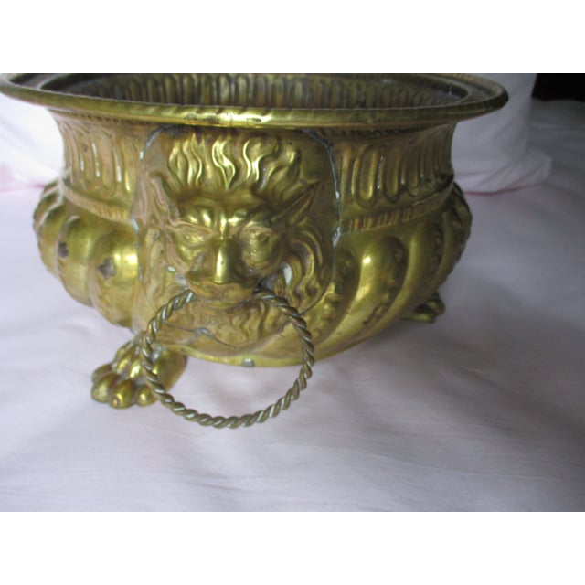 Antique French Ornate Brass With Lion Head Handles on Lion Paw Feet Jardiniere / Cachepot For Sale - Image 4 of 9