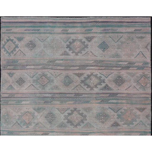 Traditional Mid 20th Century Turkish Vintage Kilim Flat-Weave With Embroideries Kilim in Pastel Color For Sale - Image 3 of 12