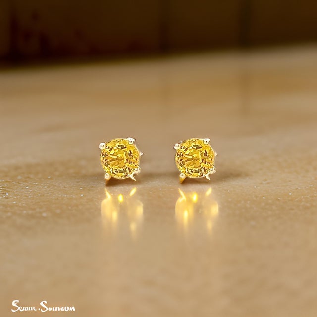 Natural Sapphire Stud Earrings 14k Yellow Gold 1.7 TCW Certified For Sale - Image 4 of 14