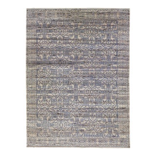 Early 21st Century Apadana's Modern Geometric Indian Wool Rug Handmade in Gray For Sale