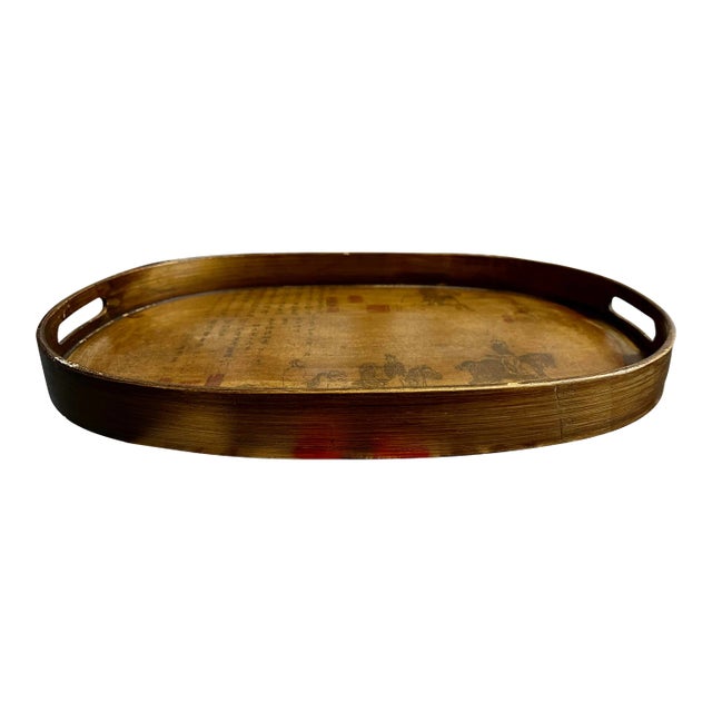 Chinoiserie Motif Wood Painted Tray For Sale